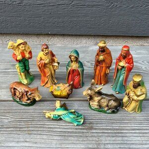 Vtg 1970s Sears - Japan Made - 10 Pc - Nativity Colorful 5" Figurines